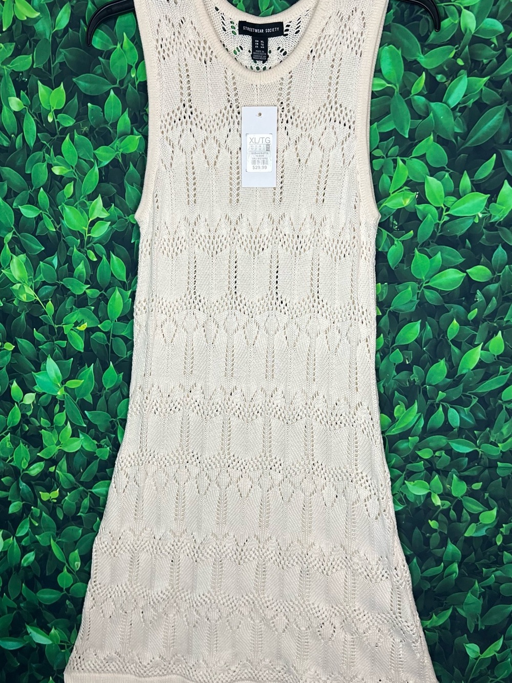 Streetwear Society Cream Open-Knit Crew Sweater Tank